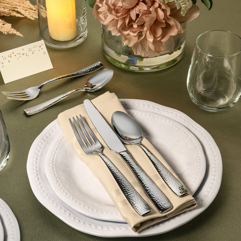 Hudson Essentials 40-Piece Hammered Stainless Steel 18/10 Flatware Silverware Set, Service for 8 (40-Piece Set) - Image 3
